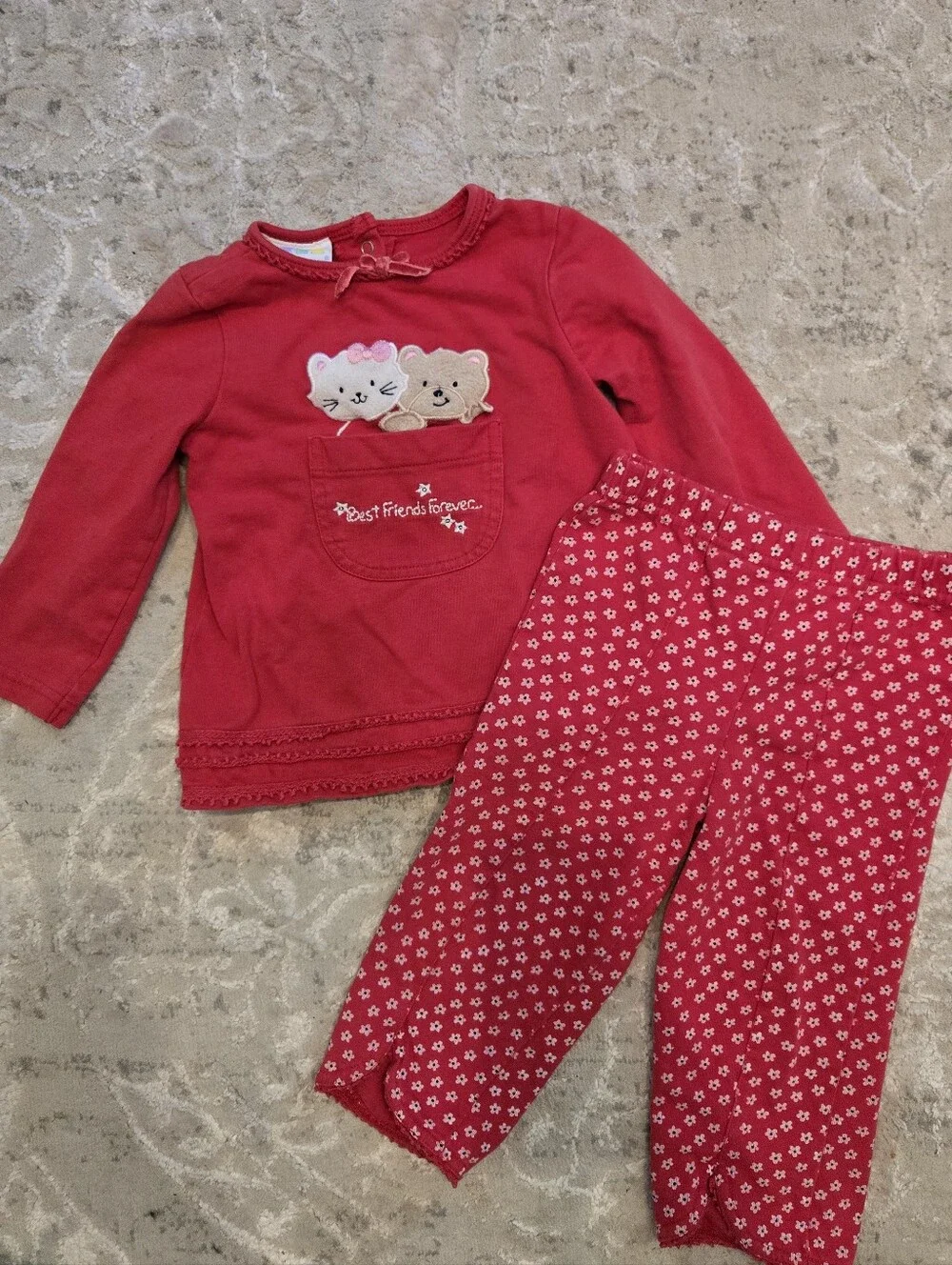 Vintage Y2k Red Teddy Bear Kitten Best Friends Forever Set